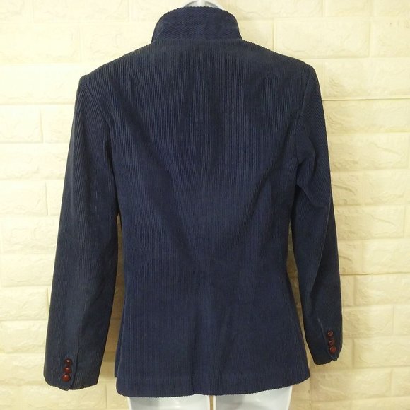 Vintage 80s Corduroy Blazer 2-Button Sport Jacket S/M Pockets Urban Preppy Navy - Picture 8 of 8